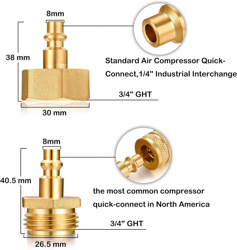 YELUN RV Winterize Sprinkler Systems Blowout Plug Quick Connect Air Compressor 1/4" Adapter | Fits Garden Hose 3/4" Threading Water Blowout Adapter Fitting for RV, Camper and Sprinkler Systems - Image 2